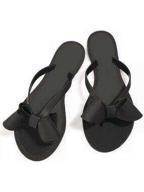 🆕Women's Dark Black Rivet Flip Flops Studded Thong Sandals with Bow Flat Beach
